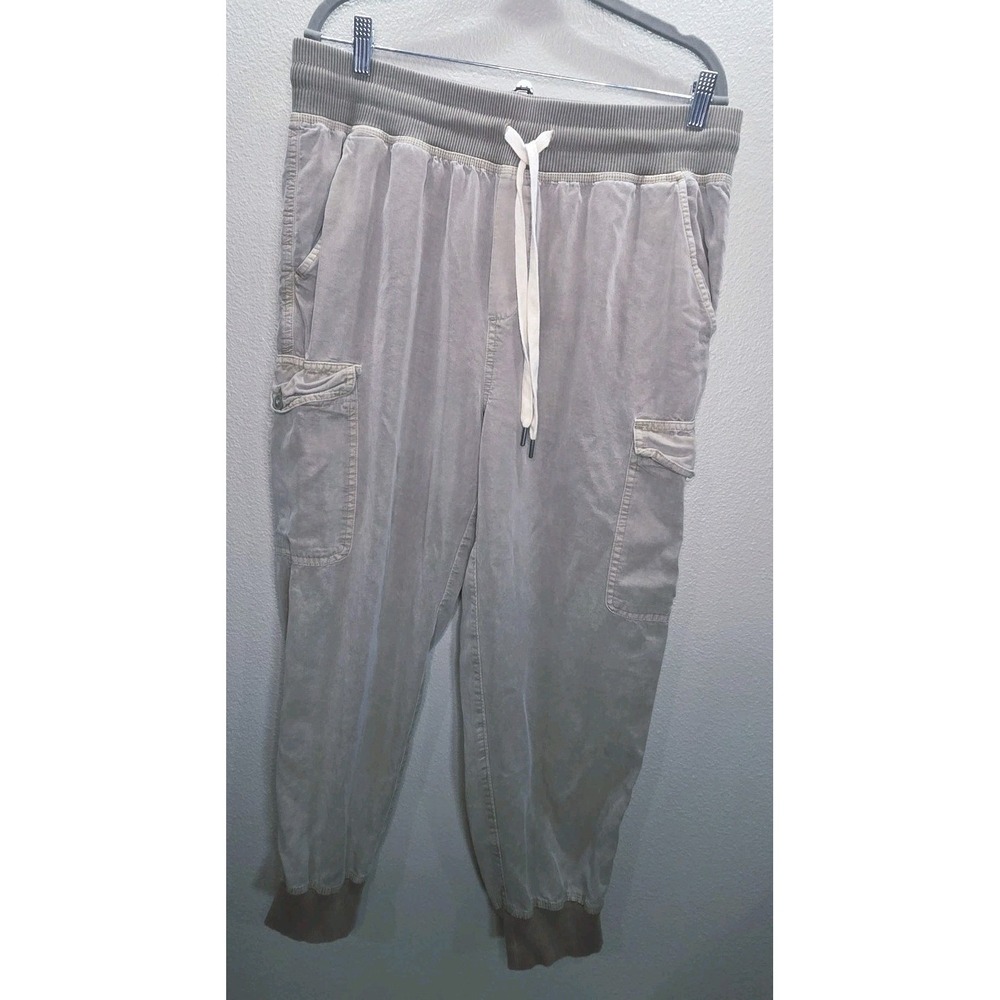 Aerie Lyocell Cargo Jogger Pants Womens L Taupe Drawstring Utility Pockets